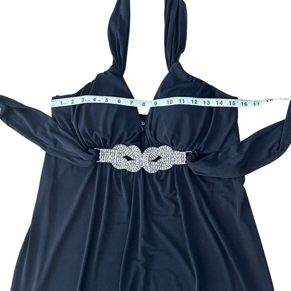 XOXO Black Jersey Tie Around Neck Evening Long Maxi Dress LARGE - Picture 8 of 11